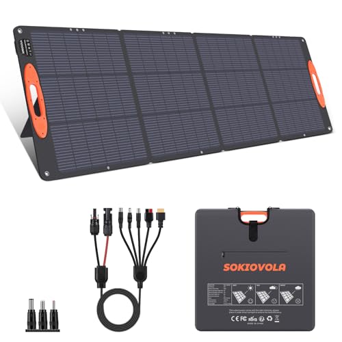 SOKIOVOLA N-Type 16BB 200W Portable Solar Panel for EF/Jackery/Bluetti/Anker Power Station Foldable Solar Panel 25% High Efficiency IP68 Waterproof for Outdoor Trip RV Camping Blackout Off Grid